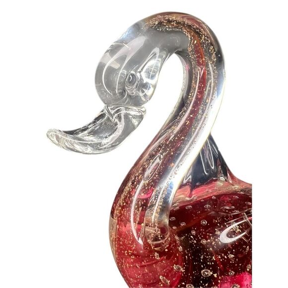Vintage Murano Blown Art Glass Swan Figurine Red Bubble Effect - Picture 3 of 6
